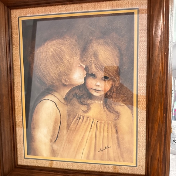 Vintage A Little Kiss Big Eyes Matted & Framed Print Picture By Margaret Kane - Picture 4 of 12